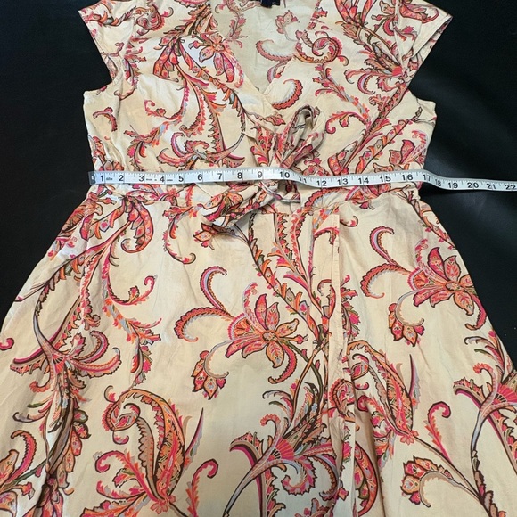 Tommy Hilfiger Pink and Cream Paisley Midi Dress size L with tie waist - Picture 6 of 13